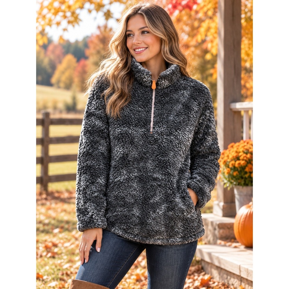 Simply Southern Sherpa Fleece 1/4 Zip Pullover Womens Large Cozy Cabin Layer